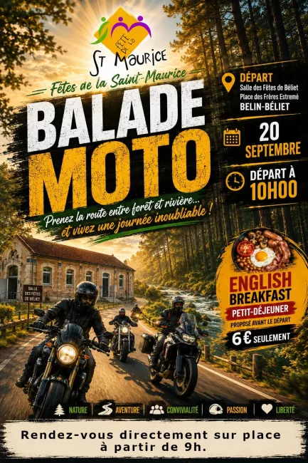 Affiche de la balade moto programmée à Belin-Béliet le 20 septembre 2026