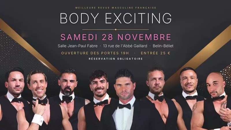 Body exciting, meilleure revue masculine française, en représentation à Belin-Beliet Salle Jean-Paul Fabre - 25€ - Réservation obligatoire - 28 novembre 2026 à partir de 19h